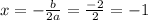 x = -\frac{b}{2a} = \frac{-2}{2} = -1