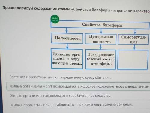 Биосфера и ее составные части Проанализируй содержание схемы «Свойства биосферы» и дополни характери