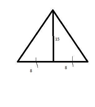Знайдіть бічну сторону рівнобедриного трикутниика основа якого 16 см а висота 15 см