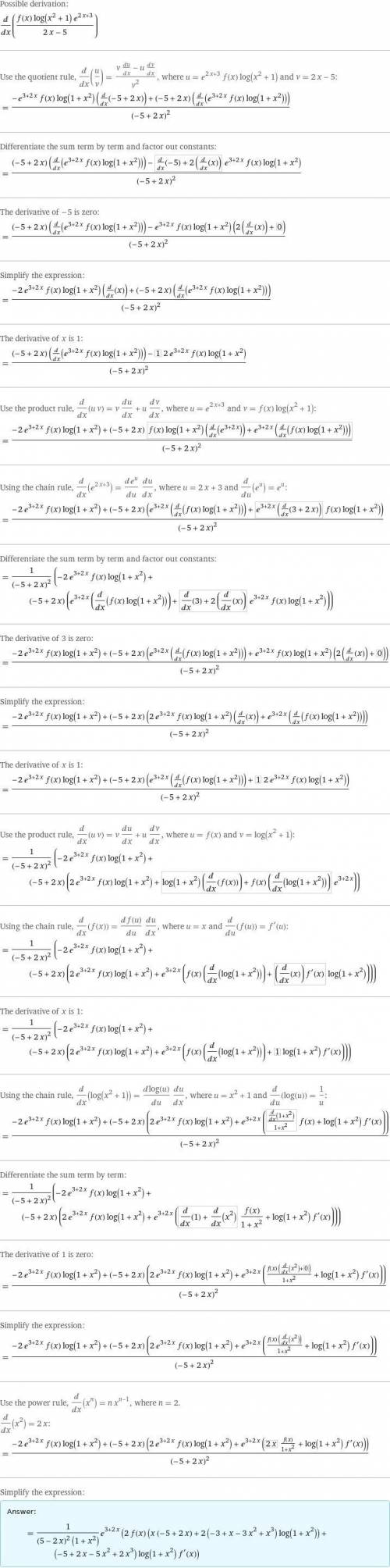 Найти производную функции F(x)=ln(x^2+1)/(2x-5)e^(2x+3)