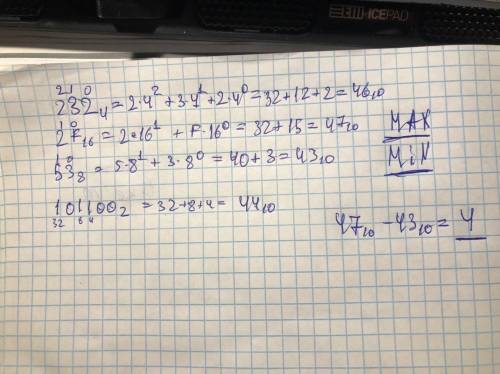 Заданы четыре числа в различных системах счисления: A = 232(4), B = 2F(16), C = 53(8), D=101100(2).