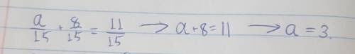 Розв’яжіть рівняння а/15 + 8/15=11/15 *