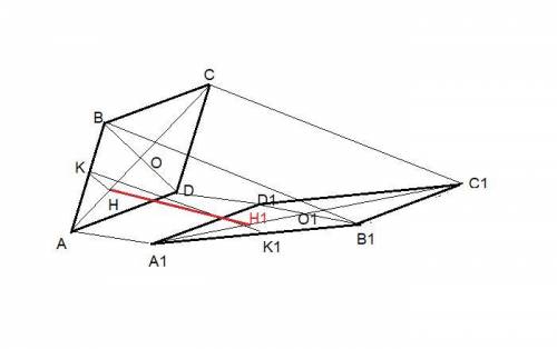 решить ГЕОМЕТРИЮ. Есть, кто пронимает? Параллелограмм А1В1С1D1 проекция ромба АВСD. Точка К - середи