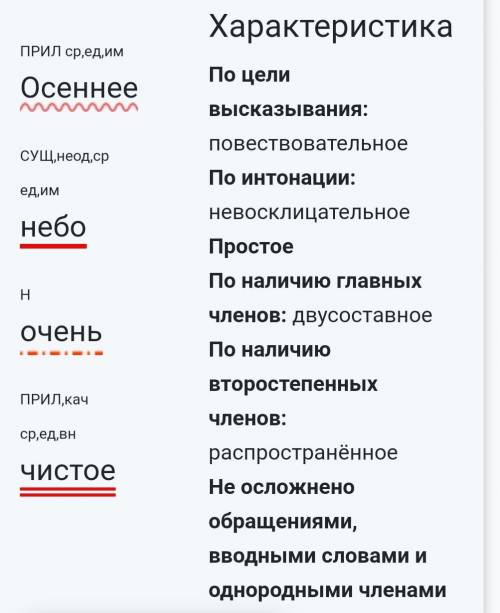 Осеннее небо очень чистое. Разобрать по членам предложения ​