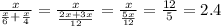 \frac{x}{\frac{x}{6} + \frac{x}{4}} = \frac{x}{\frac{2x + 3x}{12}} = \frac{x}{\frac{5x}{12}} = \frac{12}{5} = 2.4