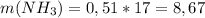 m(NH_{3} )=0,51*17=8,67