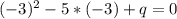 (-3)^{2} -5*(-3)+q= 0