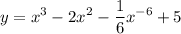 y = \displaystyle x^3 -2x^2-\frac{1}{6} x^{-6}+5