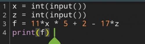 Запишите выражение по правилам языка Python 11x5+2- 17z