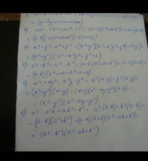 Представьте в виде произведения многочлен: 1) m3 — n3 + 2n - 2т; 2) За3 - 3b3 + 5а? - 5623) x + y® +