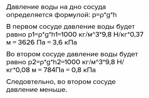 В два сосуда, между которыми находится кран (он закрыт), налита вода. Определи, в каком сосуде давле