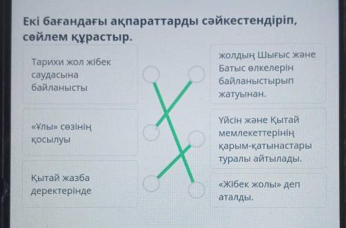 Екі бағандағы ақпараттарды сәйкестендіріп, сөйлем құрастыр. Тарихи жол жібек саудасына байланысты жо