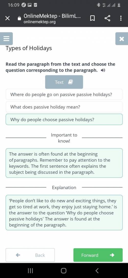 Types of Holidays Read the paragraph from the text and choose the question corresponding to the para