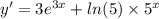 y' = 3 {e}^{3x} + ln(5) \times {5}^{x}