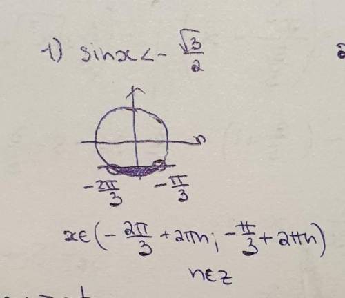 Тригонометричні нерівності 1)sinx -√3/2 3)cosx<√3/2 4)cosx≥-1/2 5)cosx≥2/5 6)cosx≤-√2/2 До ть)