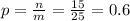 p = \frac{n}{m} = \frac{15}{25} = 0.6