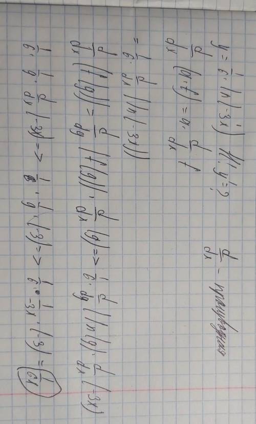 Найти производную функции и решить её: f(x)=1/6 · ㏑ · (-3x)