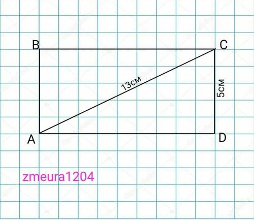 Диогональ прямоугольника равна 13 см,а одна из сторон 5см.Найти S и P​