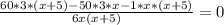 \frac{60*3*(x+5)-50*3*x-1*x*(x+5)}{6x(x+5)}=0