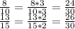 \frac{8}{10}=\frac{8*3}{10*3}=\frac{24}{30}\\\frac{13}{15}=\frac{13*2}{15*2}=\frac{26}{30}