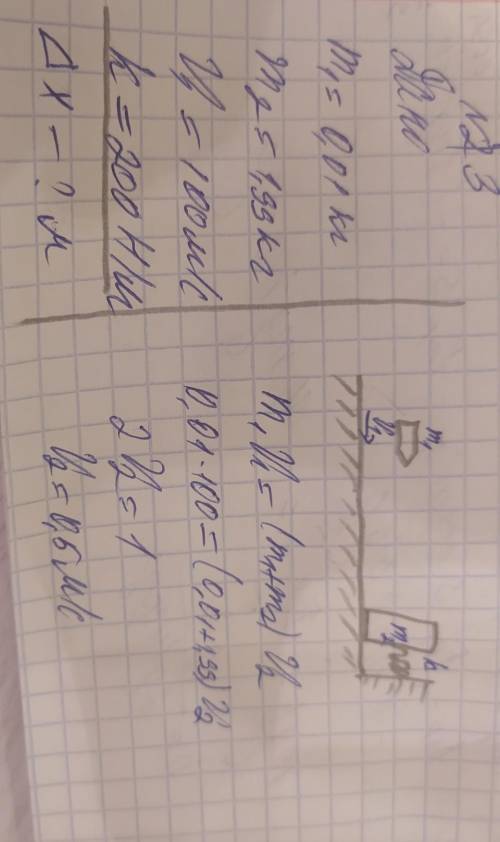 Пуля массой m=10г со скоростью v=100м/с попадает в тело массой M=1,99кг и застревает в нем (рис. 3.9