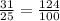 \frac{31}{25} =\frac{124}{100}