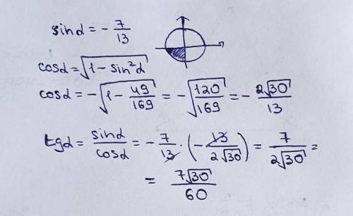 Найдите tga если sina= -7/13