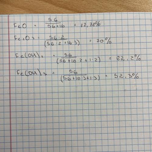 Какое вещество богаче железом: Feo, Fe2o3, Fe(OH)2, Fe(OH) 3? ​