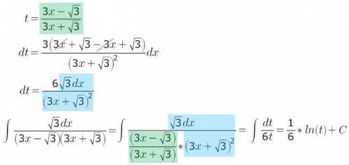 решить интеграл именно методом замены переменной (Вышмат). ответ должен получиться ln((3x-sqrt(3))/(