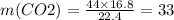 m(CO2) = \frac{44 \times 16.8}{22.4} = 33