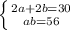 \left \{ {{2a+2b=30} \atop {ab=56}} \right.