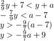 \frac{2}{9} y + 7 < y + a \\ - \frac{7}{9} y < a - 7 \\ y - \frac{9}{7} (a - 7) \\ y - \frac{9}{7} a + 9