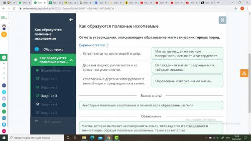 Отметь утверждение , описывающие образование магматических горных пород билим ленд​