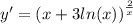 y' = {(x + 3 ln(x)) }^{ \frac{2}{x} } \\