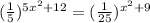 ( \frac{1}{5} ) {}^{5x {}^{2} + 12 } = (\frac{1}{25}) {}^{x {}^{2} + 9 }