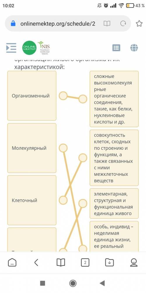 ТЕКСТ ЗАДАНИЯ Установите соответствие между уровнем организации живых организмов и их характеристико