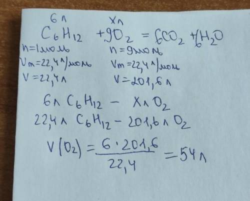 Дано: V(С6Н12) = 6 л V(O2) - ?