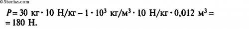 2. Какую силу необходимо приложить к погруженной в воду горной породе массой 30 кг и массой 0,012 м3