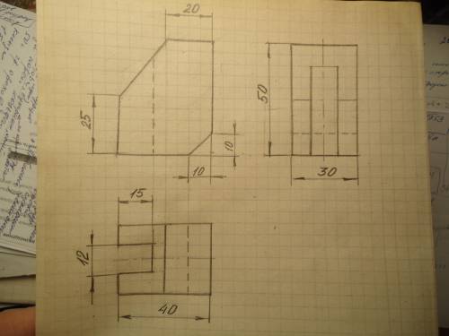 Построить три вида детали(вид спереди,вид сверху,вид слева) поставить размеры,заполнить основную над