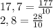 17,7 = \frac{177}{10}\\2,8 = \frac{28}{10}