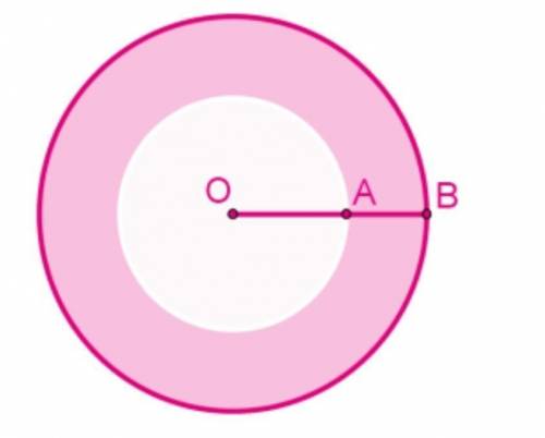 Даны два круга с общим центром О. А AIBПлощадь большего круга равна 867 см2. Отрезок AB = 8 см.Значе