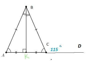 У рівнобедреному трикутнику ABC - основа AC ,зовнішній кут ВСД 115 .знайти кут ABC​