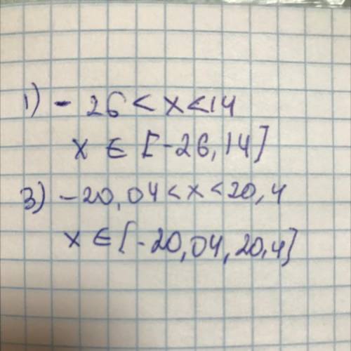 Это не задача1)-14 < x < 14;3)-20,04 < x < 20,4;​