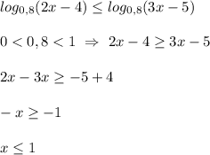 log_{0,8}(2x-4)\leq log_{0,8}(3x-5)\\\\0