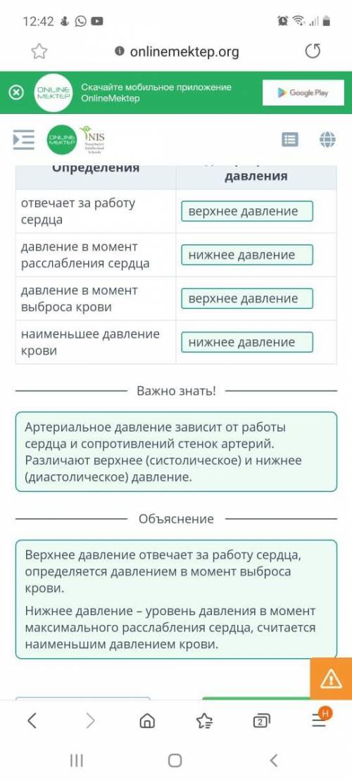 Давление в живых организмах. Измерение атмосферного и артериального давления Установи соответствие м