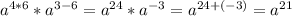 a^{4*6} *a^{3-6} =a^{24} *a^{-3} =a^{24+(-3)} =a^{21}