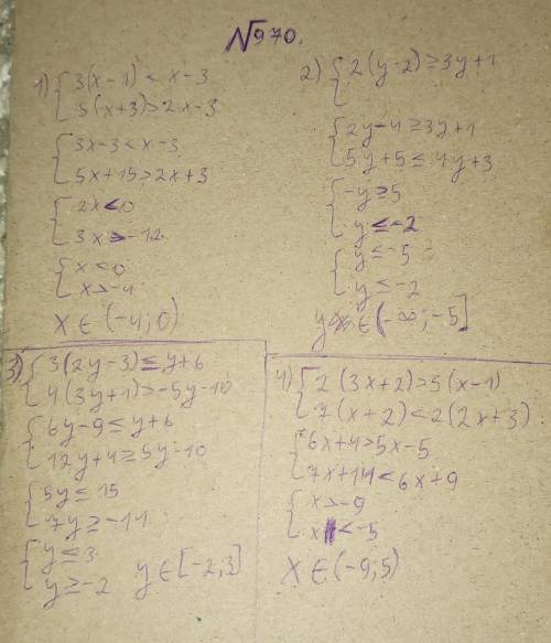 Решите системы неравенств 970.3) 3(2y - 3)(y +6, 4(3y+1)≥5y-102) 2(y-2) > 3y +1, 5(y+1)≤4y+3 ​