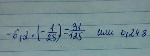 Выполни умножение: -6,2•(-1/25)=