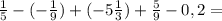 \frac{1}{5}-(-\frac{1}{9})+(-5\frac{1}{3})+\frac{5}{9}-0,2=