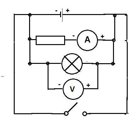 К батарейке параллельно присоединены лампочка и резистор. На лампочке измеряется напряжение, на рези